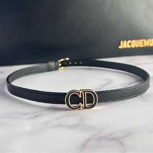 CD Leather Choker 14K Gold Black Dior Choker Gold CD Necklace